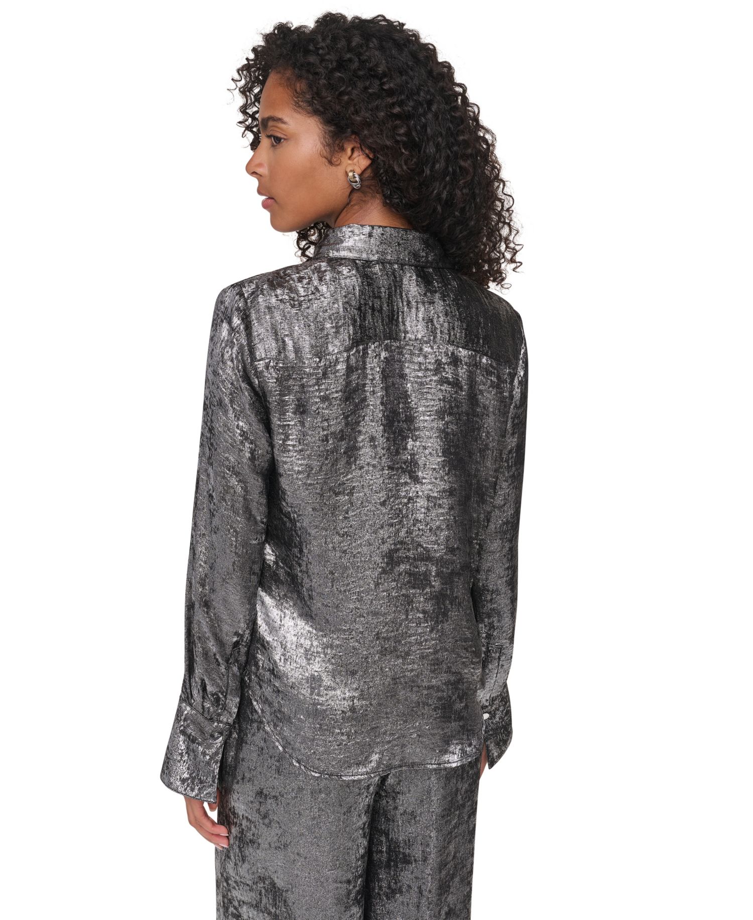 Women's Empire State Steel Long Long-Sleeve Collared Button-Front Blouse