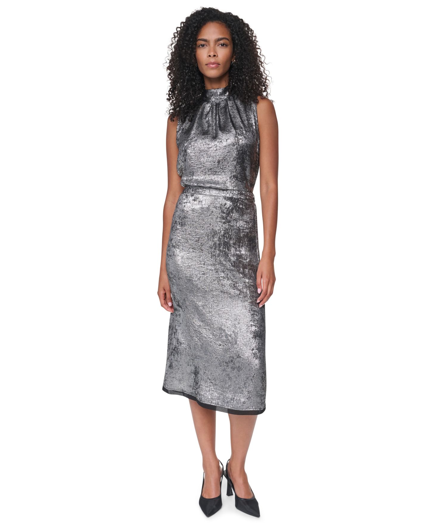 Женская юбка DKNY Metallic A-Line Midi, цвет: Графитовый металлик — фото 2