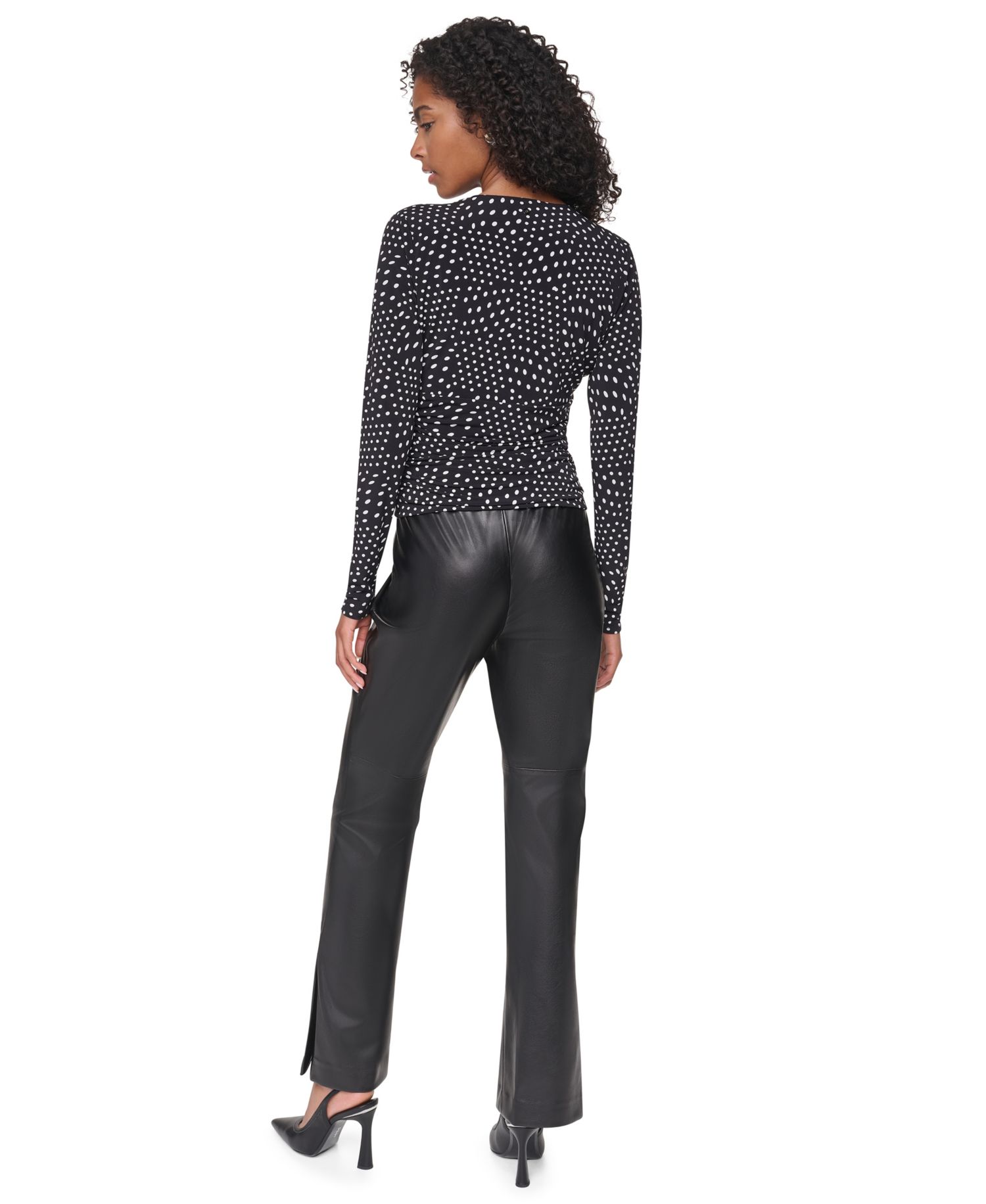 Women's Long-Sleeve Polka-Dot V-Neck Blouse