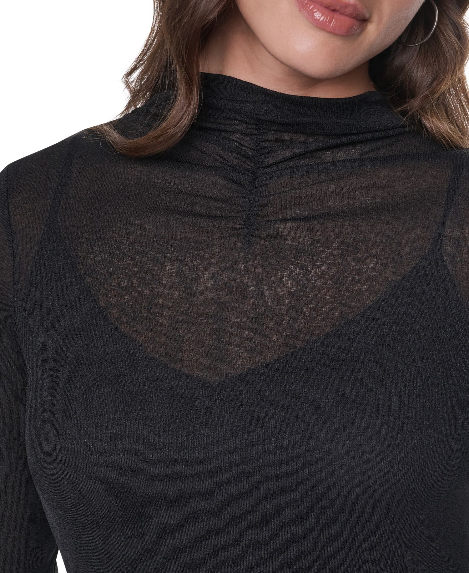 Women's Mock Neck Long Sleeve Sheer Blouse