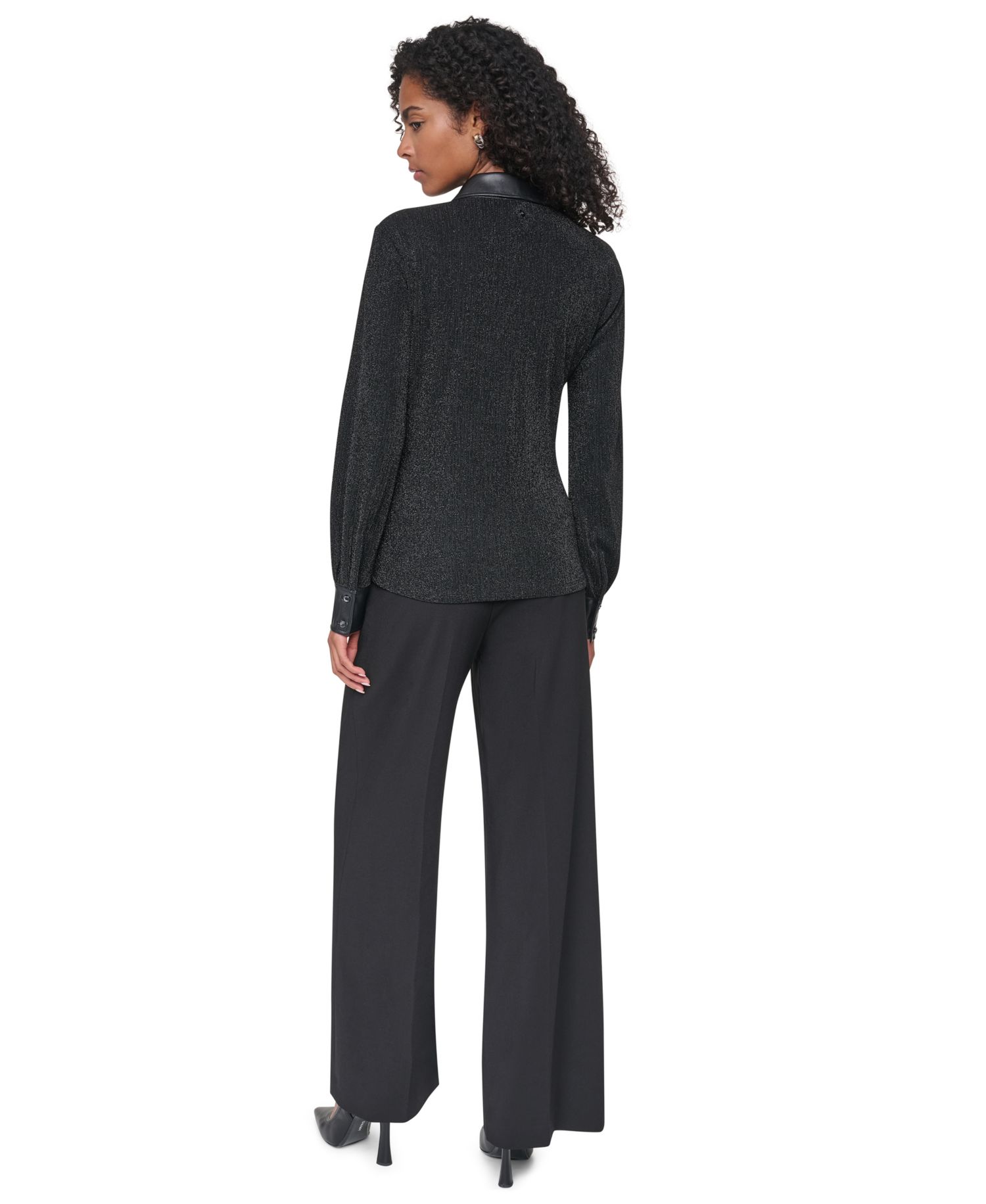 Women's Sparkle Knit Twist-Front Long-Sleeve Blouse