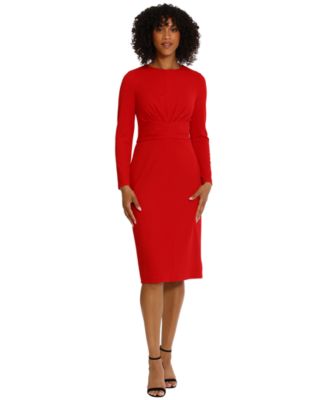 Women's Scuba-Crepe Gathered Midi Dress