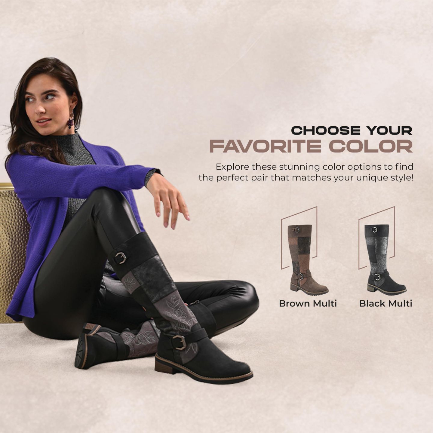 Женские ботинки Patrizia Collage Patchwork Knee-High Boots with Embroidery and Buckle Accents, цвет: Чёрный разноцветный — фото 7