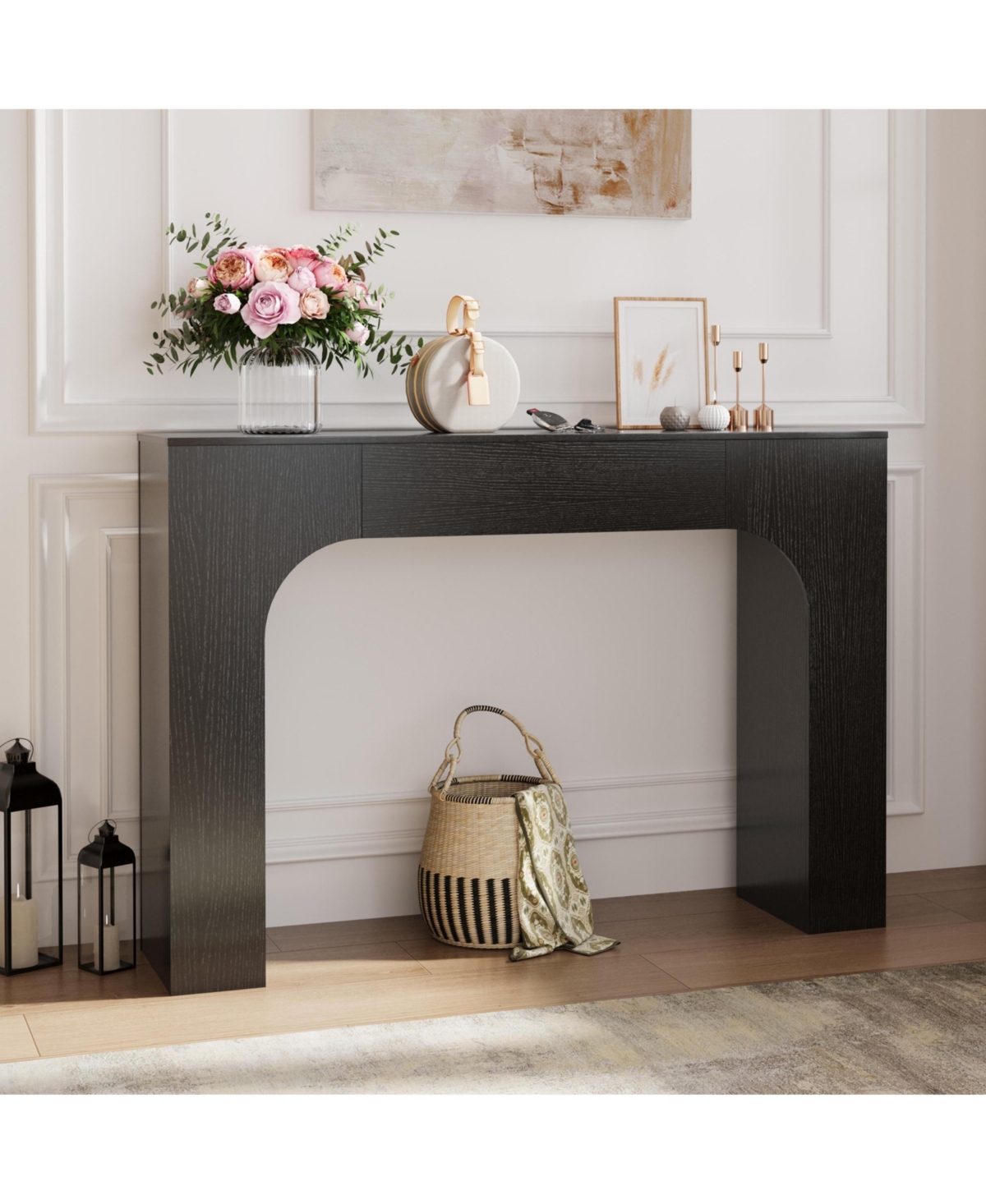 gaomon 47-Inch Console Table, Narrow Entryway Sofa Table, Black Wood Grain, Farmhouse Entry Table for Hallway, Foyer and Living Room