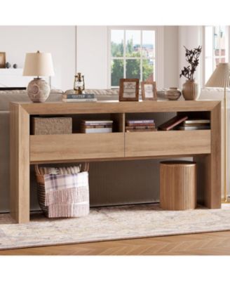 63" Console Table with 2 Drawers, Farmhouse Entryway Table with Storage Shelf