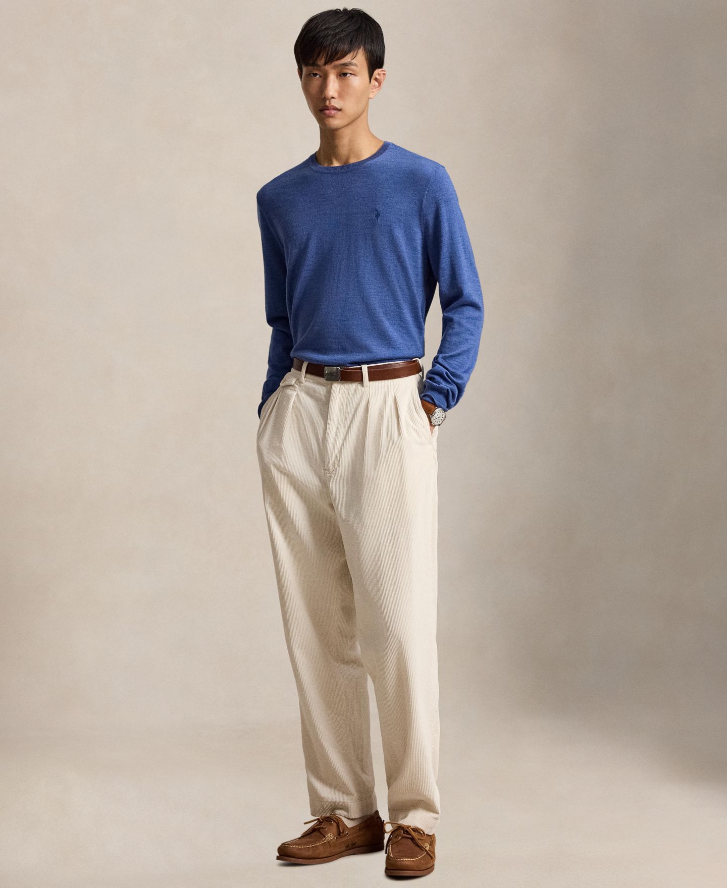 Мужской свитер Polo Ralph Lauren Regular-Fit Lightweight Crewneck, цвет: Синий меланжевый — фото 5