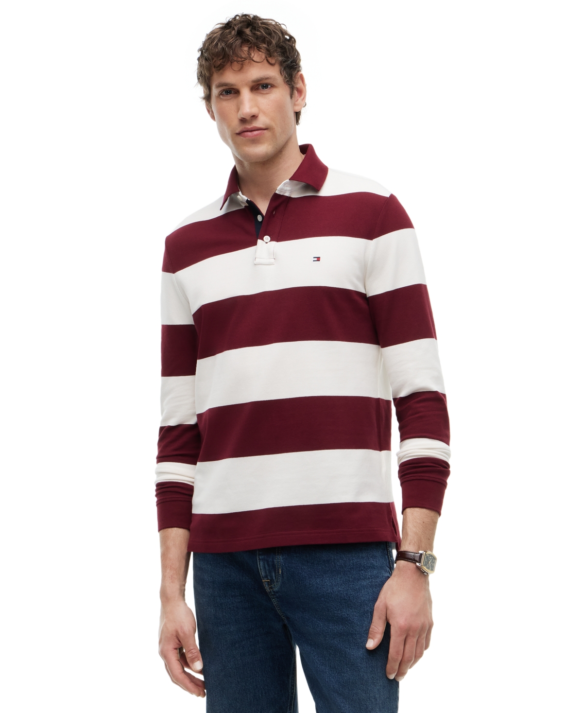 Tommy Hilfiger Men's Striped Classic Rugby Polo Shirt