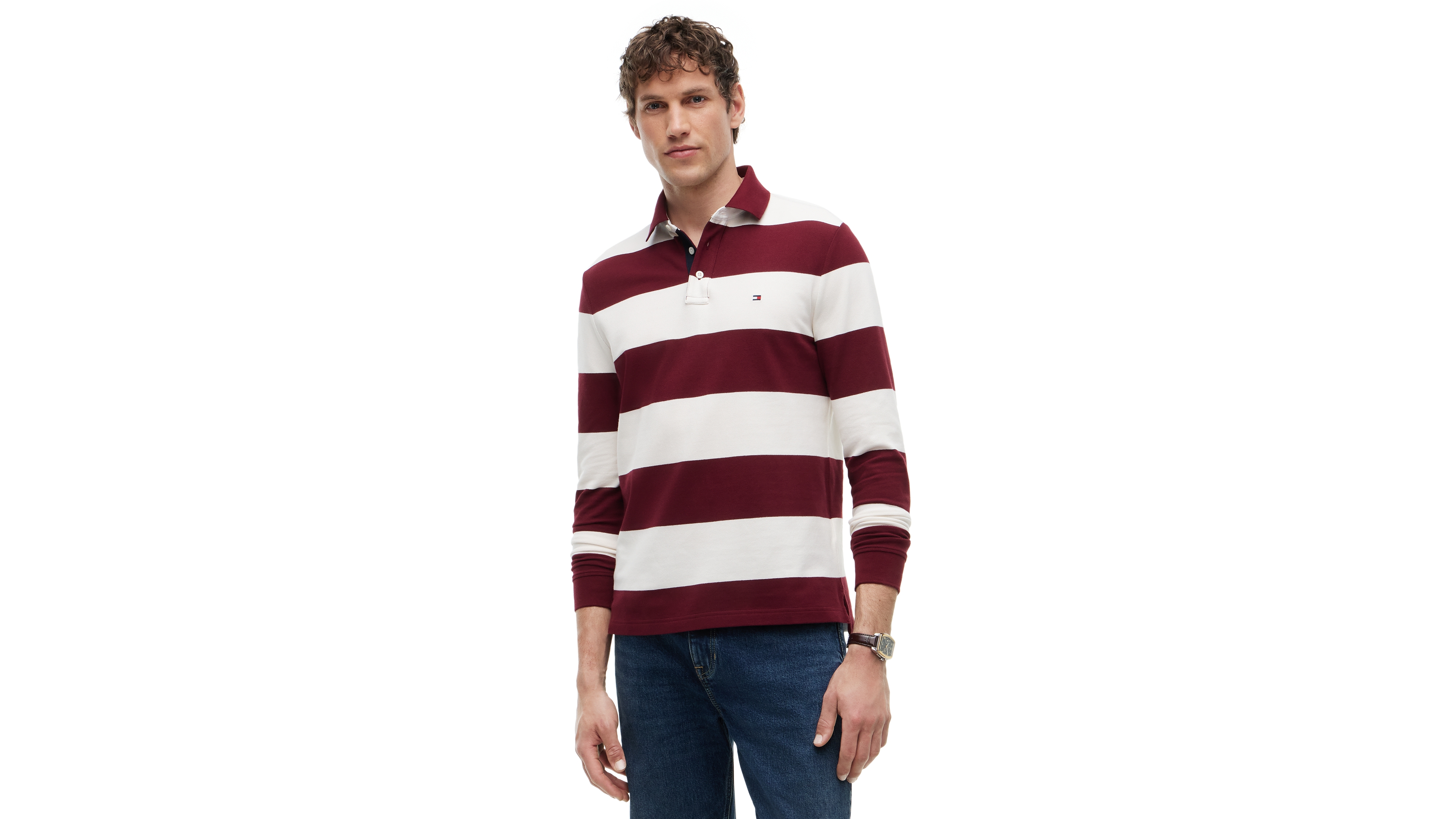 Tommy Hilfiger Men's Striped Classic Rugby Polo Shirt
