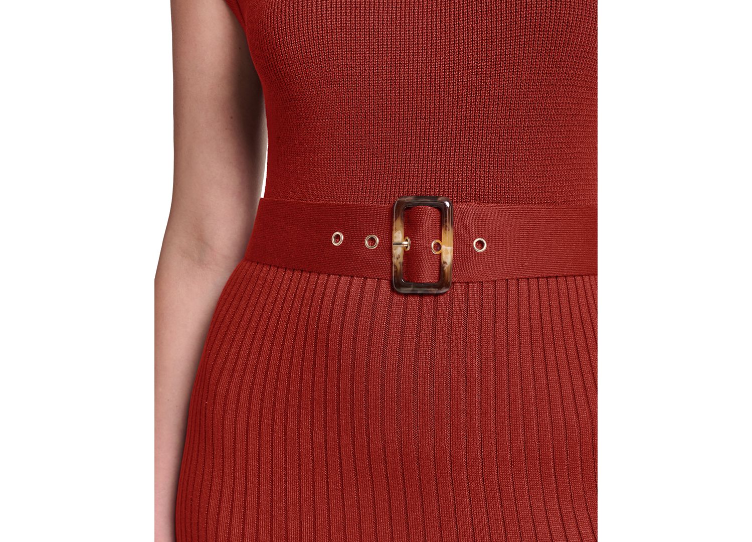 Petite Belted Midi Ribbed Dress