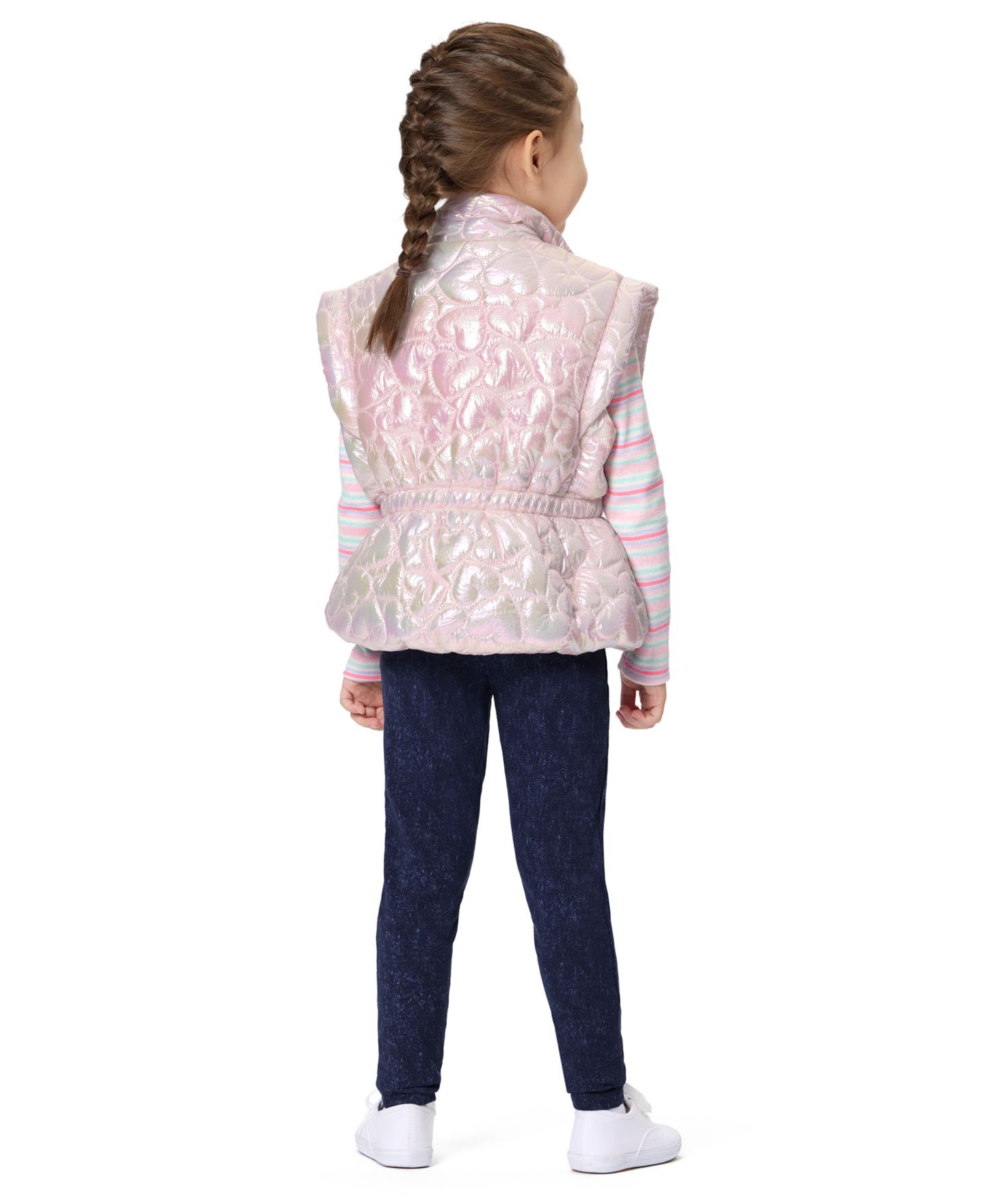 Комплекты Kids Headquarters Striped Long-Sleeve Puffer Vest, T-Shirt and Pants, 3-Piece Set для девочек, цвет: Розовый — фото 4