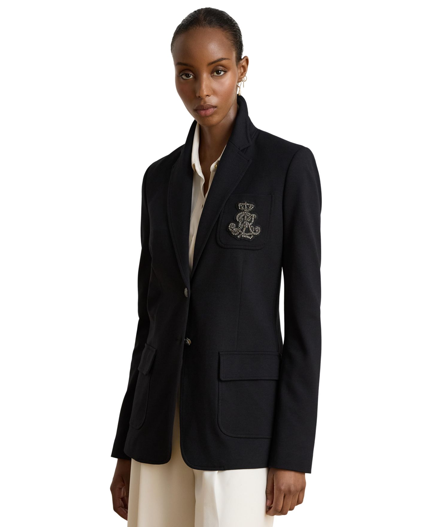 Женский пиджак Lauren Ralph Lauren Modern Ponte Stretch Rhinestone-Embellished Blazer, цвет: Чёрный — фото 1