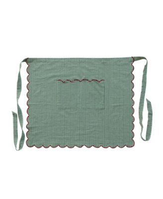 Scalloped Woven Cotton Check Apron in Moss Green