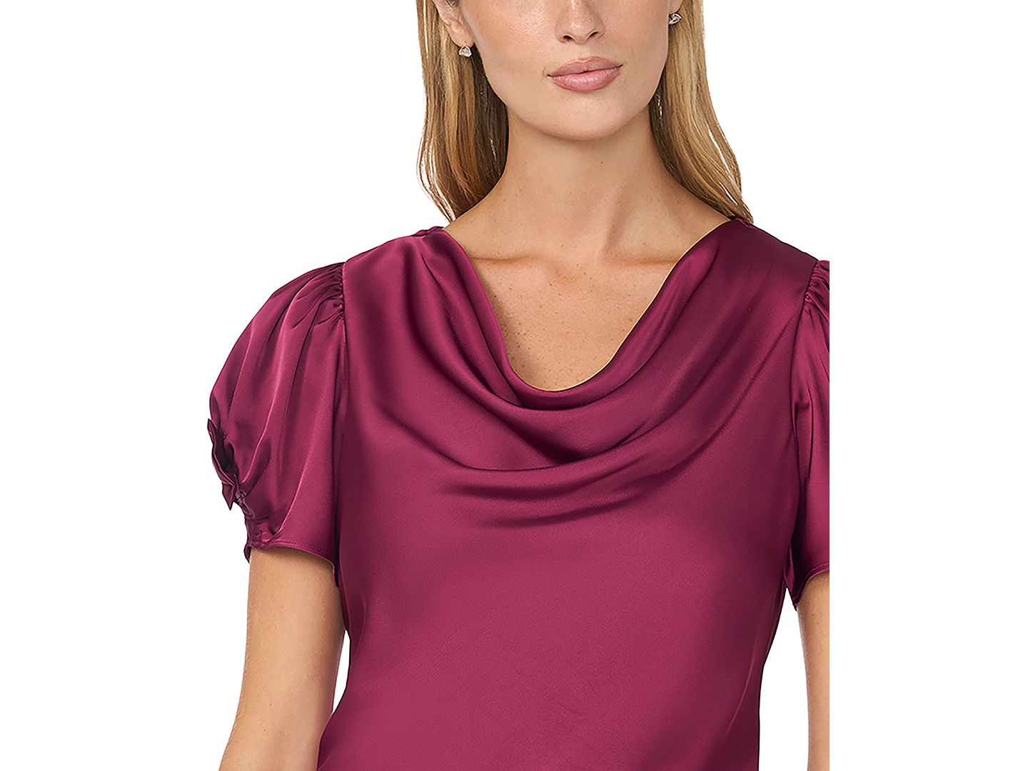 Женский топ CeCe Cowl Neck Bubble Short Sleeves Top, цвет: Синий мглистый — фото 5