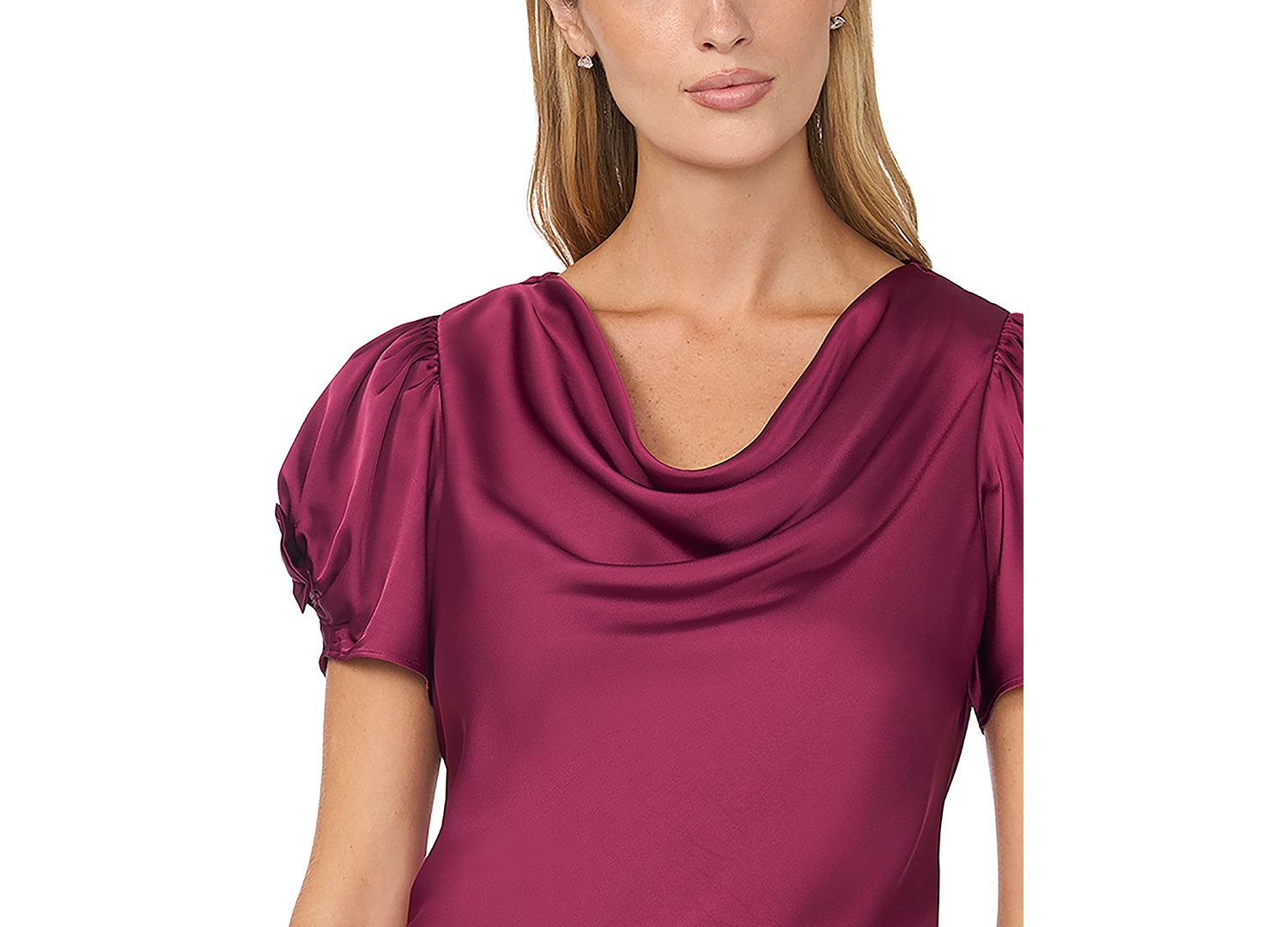 Women's Cowl Neck Bubble Short Sleeves Top