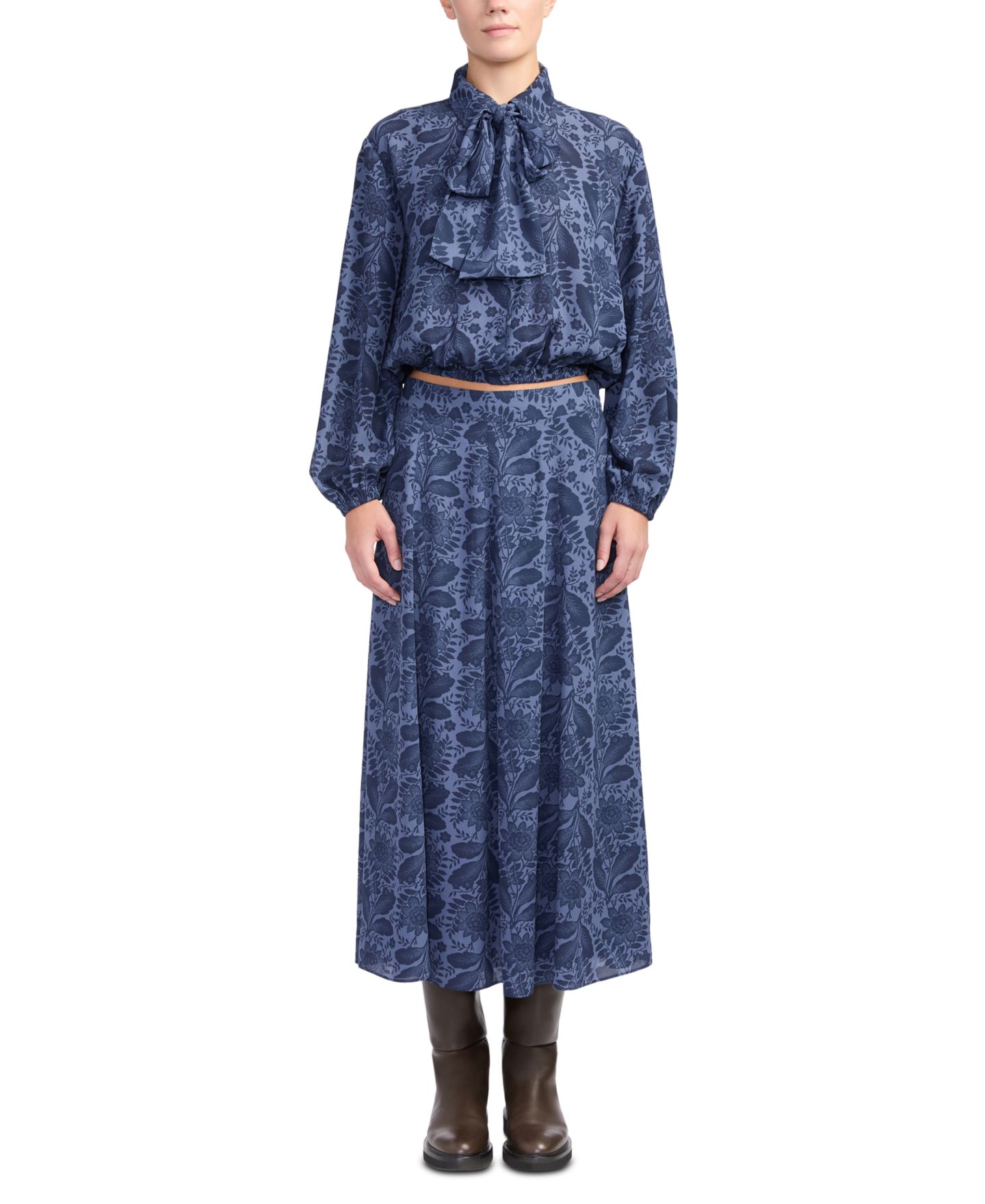 Женская блузка Derek Lam 10 Crosby Emily Tie-Neck Long-Sleeve Relaxed-Fit, цвет: Синий с принтом — фото 2