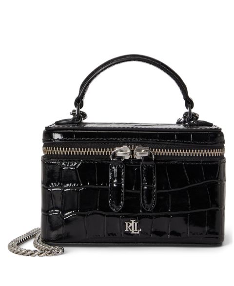Мини-сумка через плечо Lauren Ralph Lauren Hallee с тиснением под крокодила, цвет: Чёрный