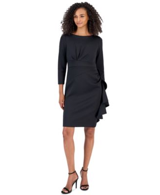 Petite L/S Side Ruffle Sheath Boat Neck Dress
