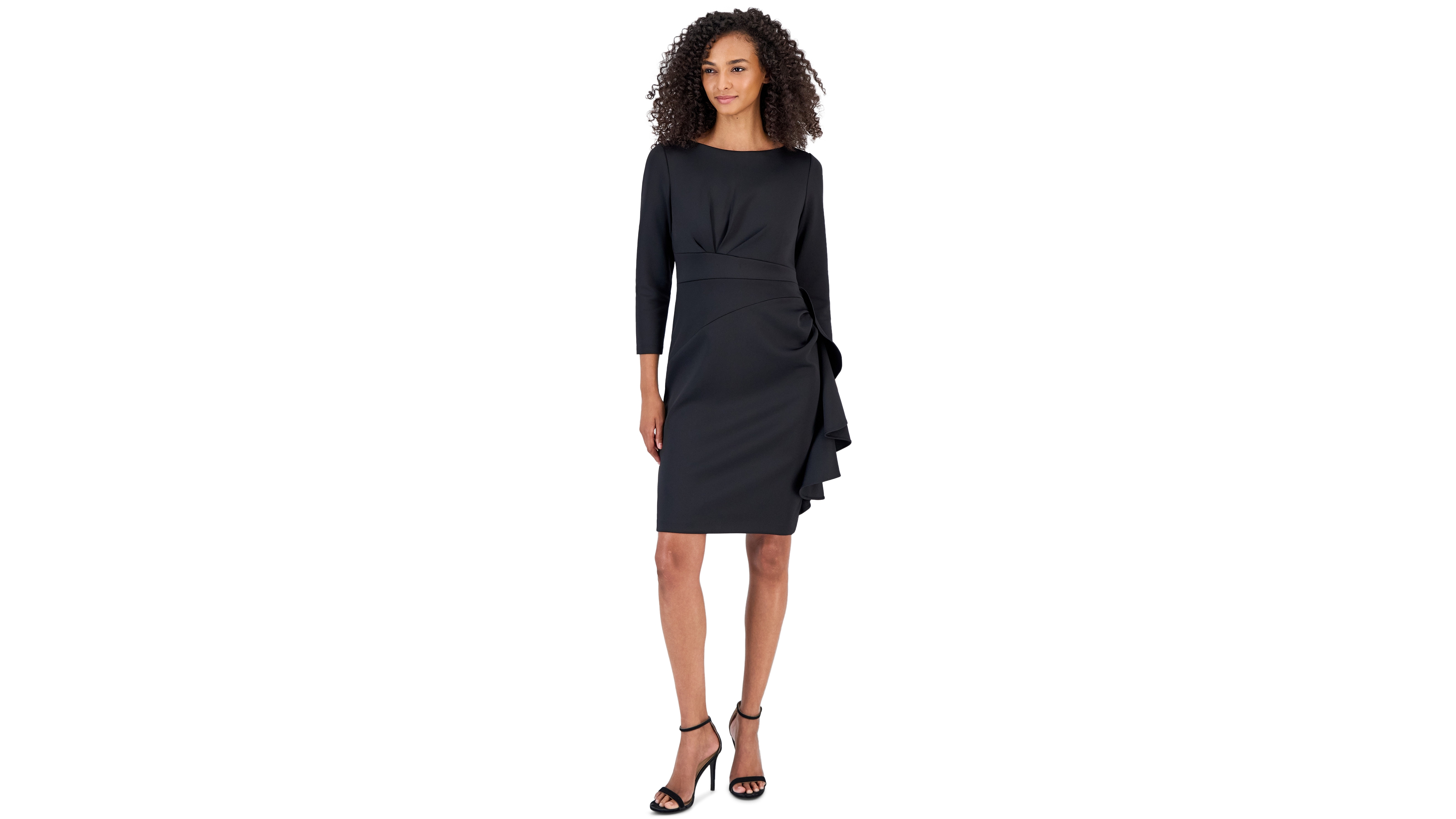 Anne Klein Petite L/S Side Ruffle Sheath Boat Neck Dress
