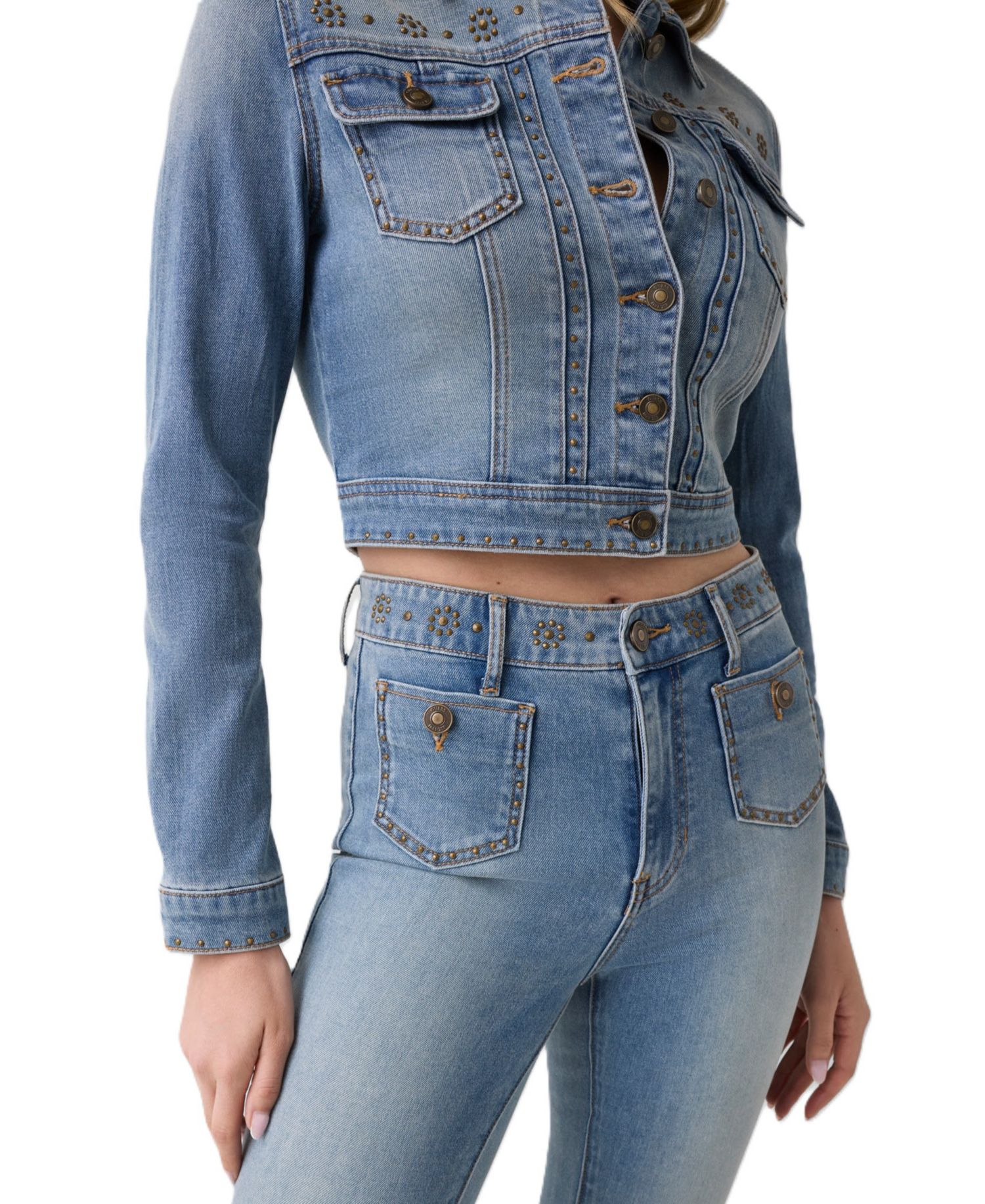 Women's Cropped Studded Denim Jacket