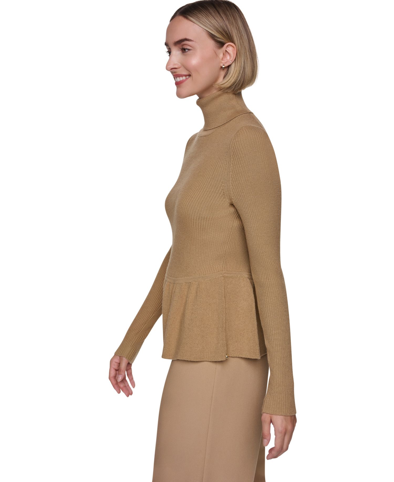 Women's Long-Sleeve Turtleneck Peplum-Hem Sweater