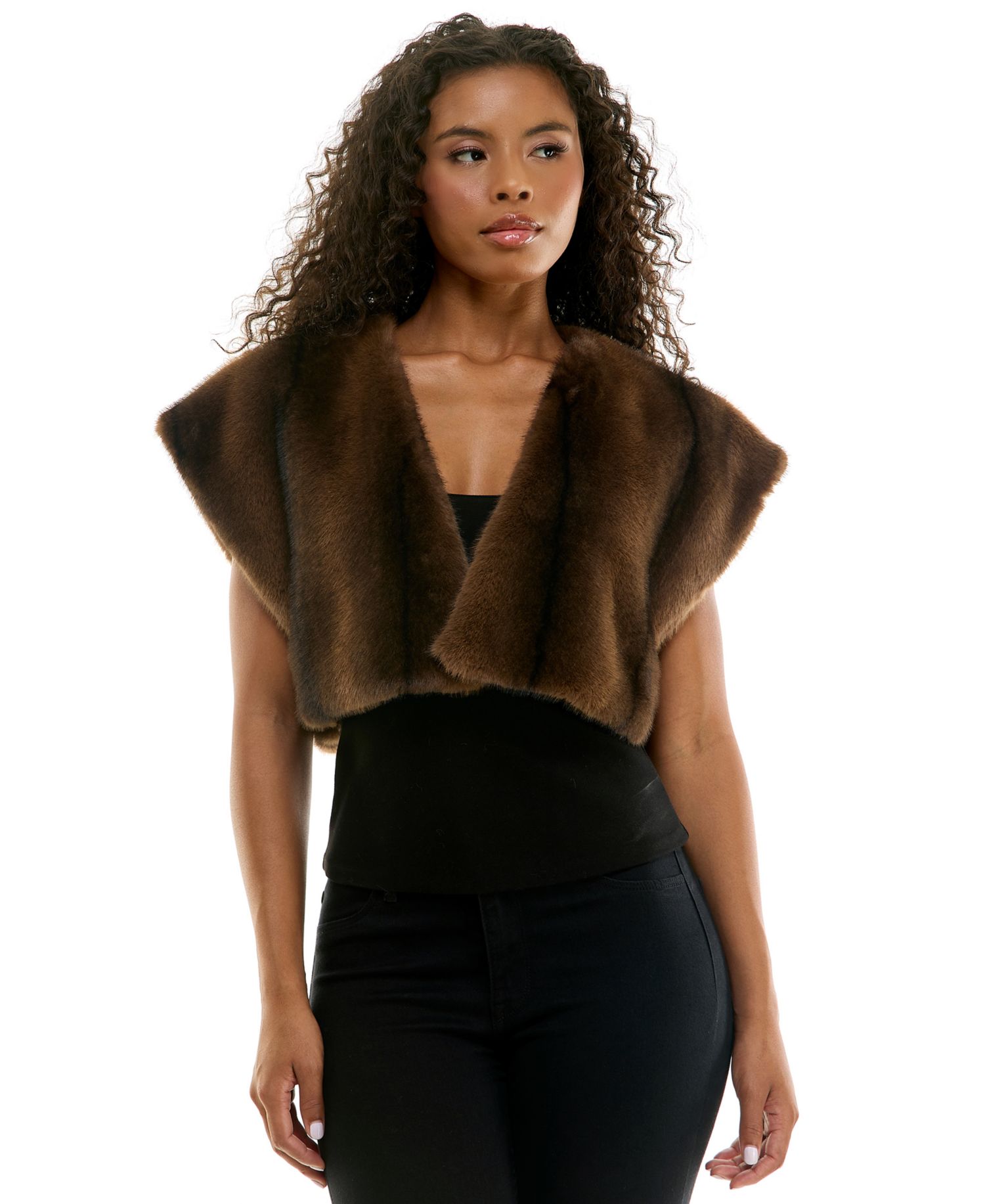 Juniors' Cropped Faux-Fur Vest
