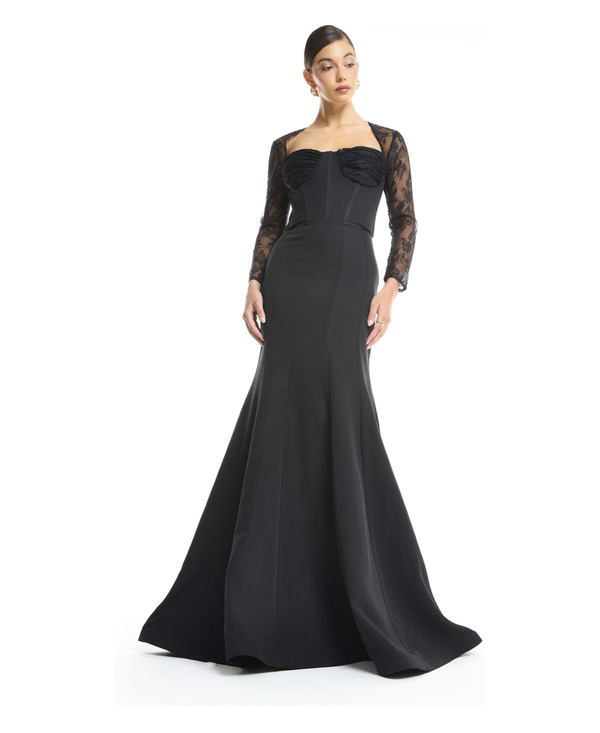 Amri Women's Sweetheart Sheer 3/4-Length Lace Sleeves Mermaid Evening Gown