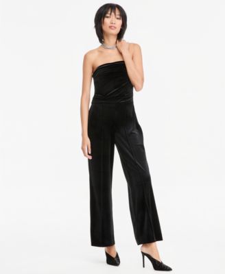 Women's Strapless Velvet Wide-Leg Jumpsuit
