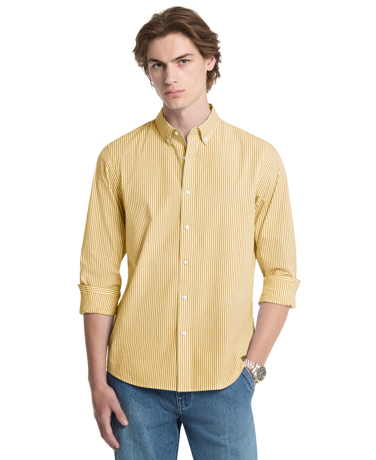 Michael Kors Men's Striped Stretch Regular-Fit Cotton-Blend Button-Front Shirt