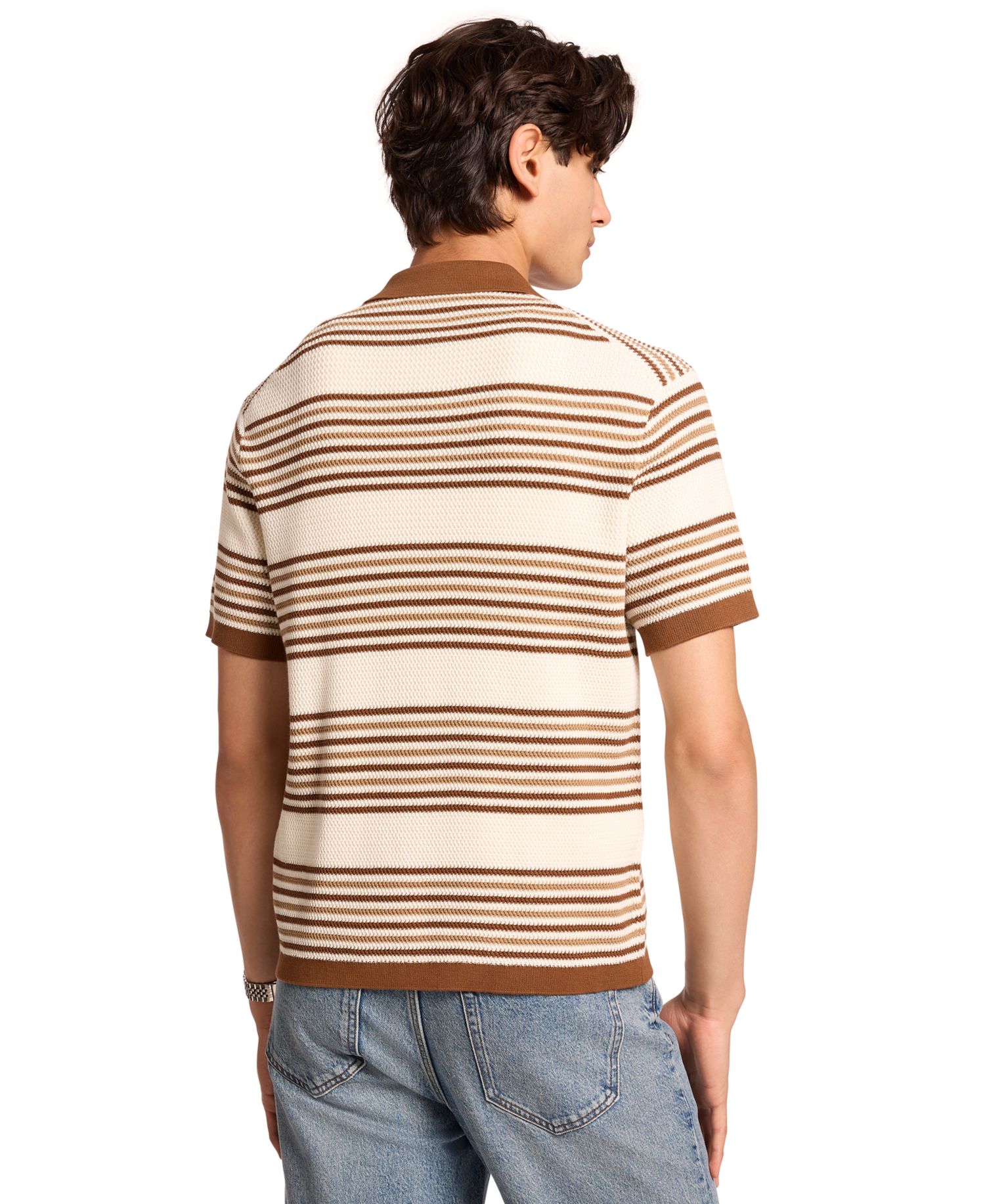 Men's Textured Stripe Camp Collar Button-Down Shirt
