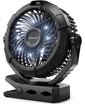 Portable Camping Fan with LED Lantern, 360degree(s)Rotation and Clip on for Desk, USB Rechargeable Battery Powered