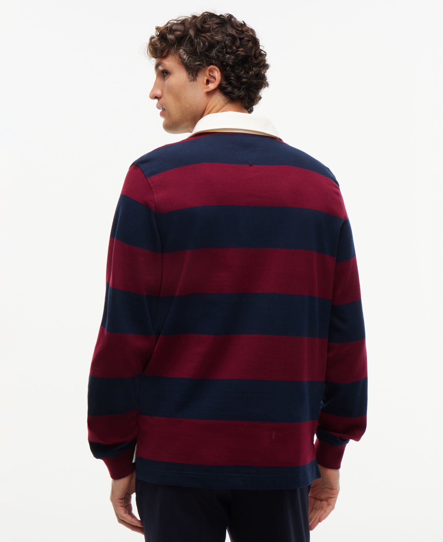 Мужское поло Tommy Hilfiger Essential Stripe Rugby Long-Sleeve Polo Shirt, цвет: Бордовый / Карбоновый тёмно-синий — фото 4