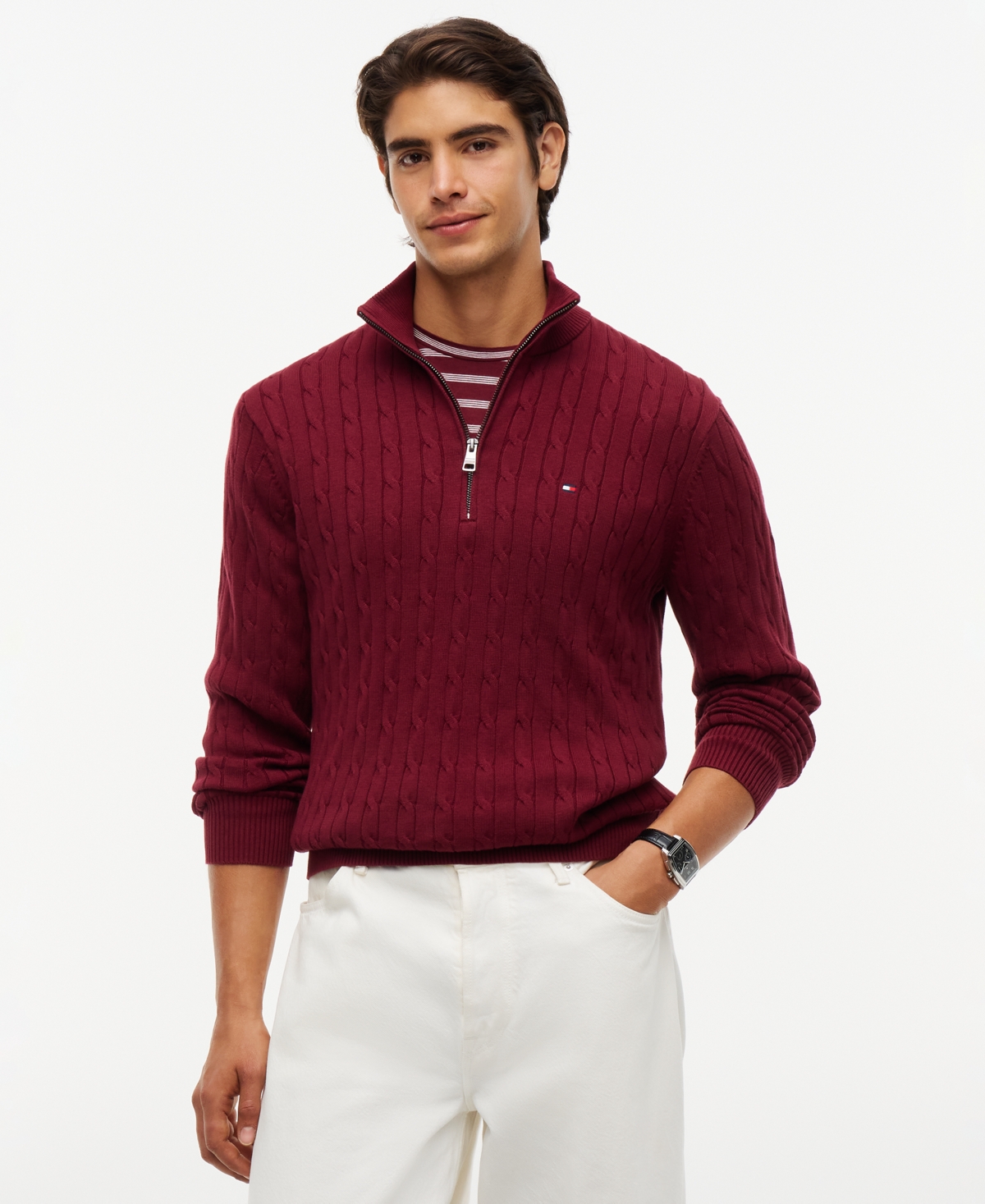 Tommy Hilfiger Men's Long-Sleeve Cable Knit Quarter-Zip Sweater