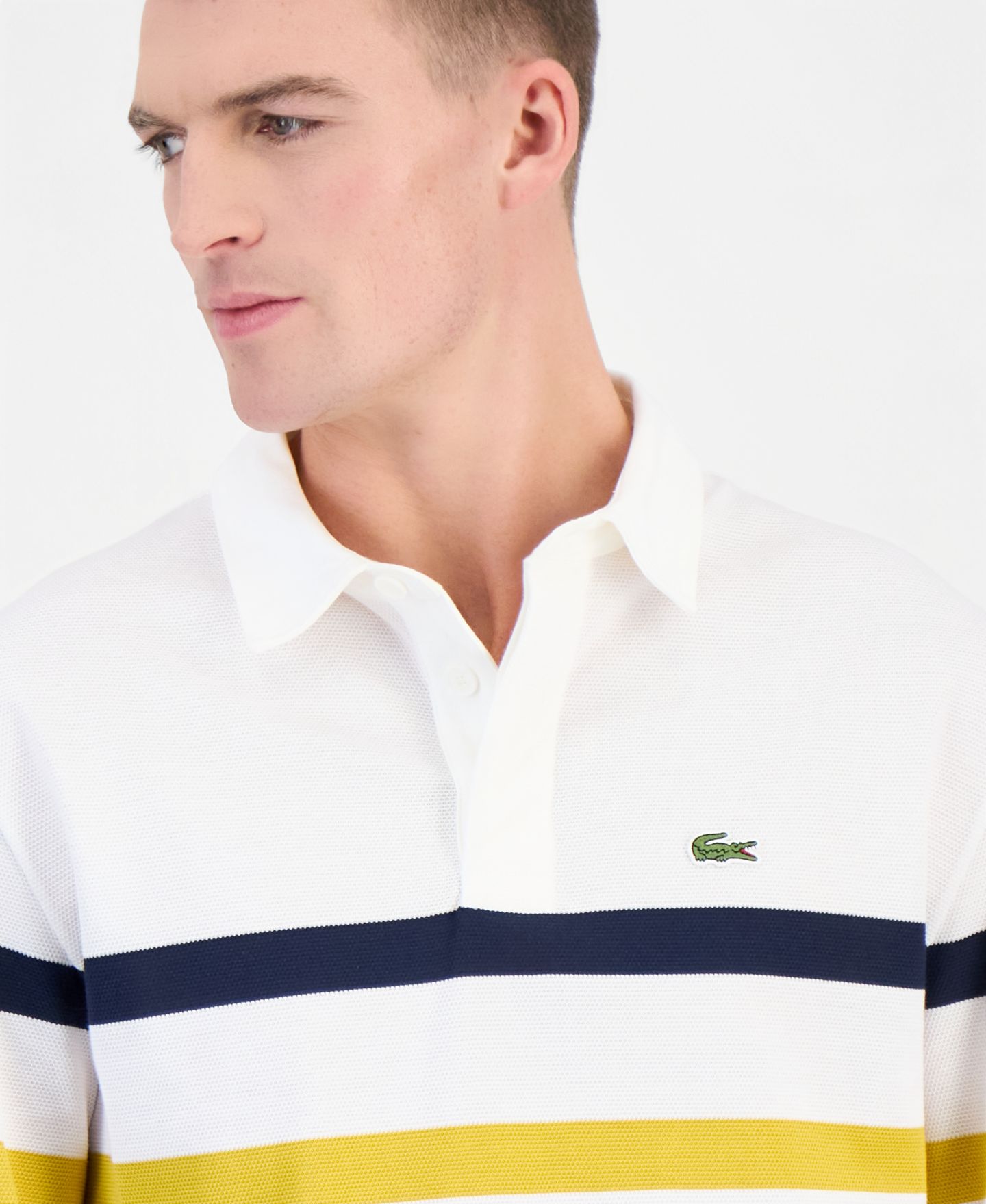 Мужская рубашка-поло Lacoste в полоску с длинным рукавом, регби, цвет: Flour — фото 3