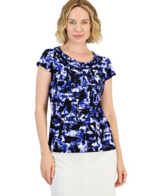 Women's Brushstroke Print Cowl Neck Blouse