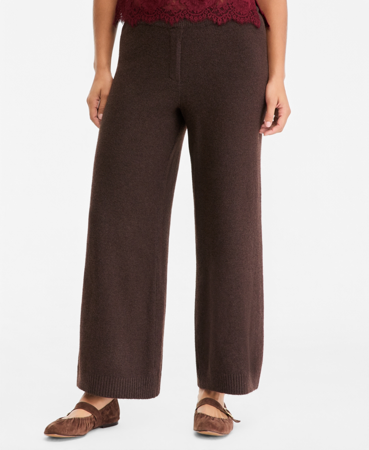On 34th Women's Easy Wide-Leg Pull-On Sweater Pants, Regular & Short, Macy's Exclusive - Ganache Heather