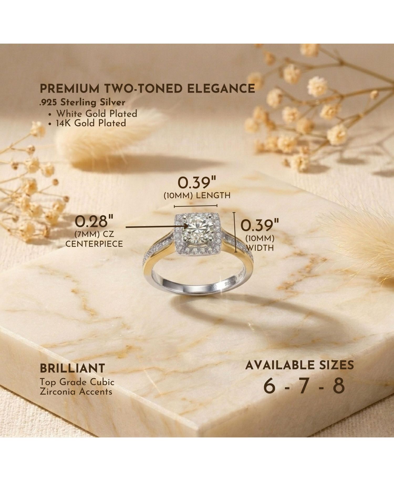 Unique Sterling Silver Square Halo CZ Pave Band Ring