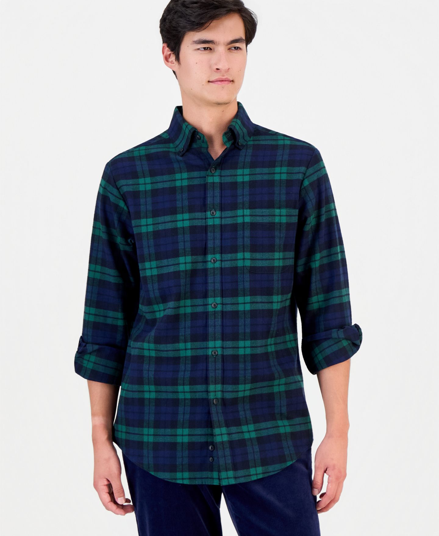 Мужская рубашка Club Room Long-Sleeve Flannel, цвет: Клетчатый — фото 1