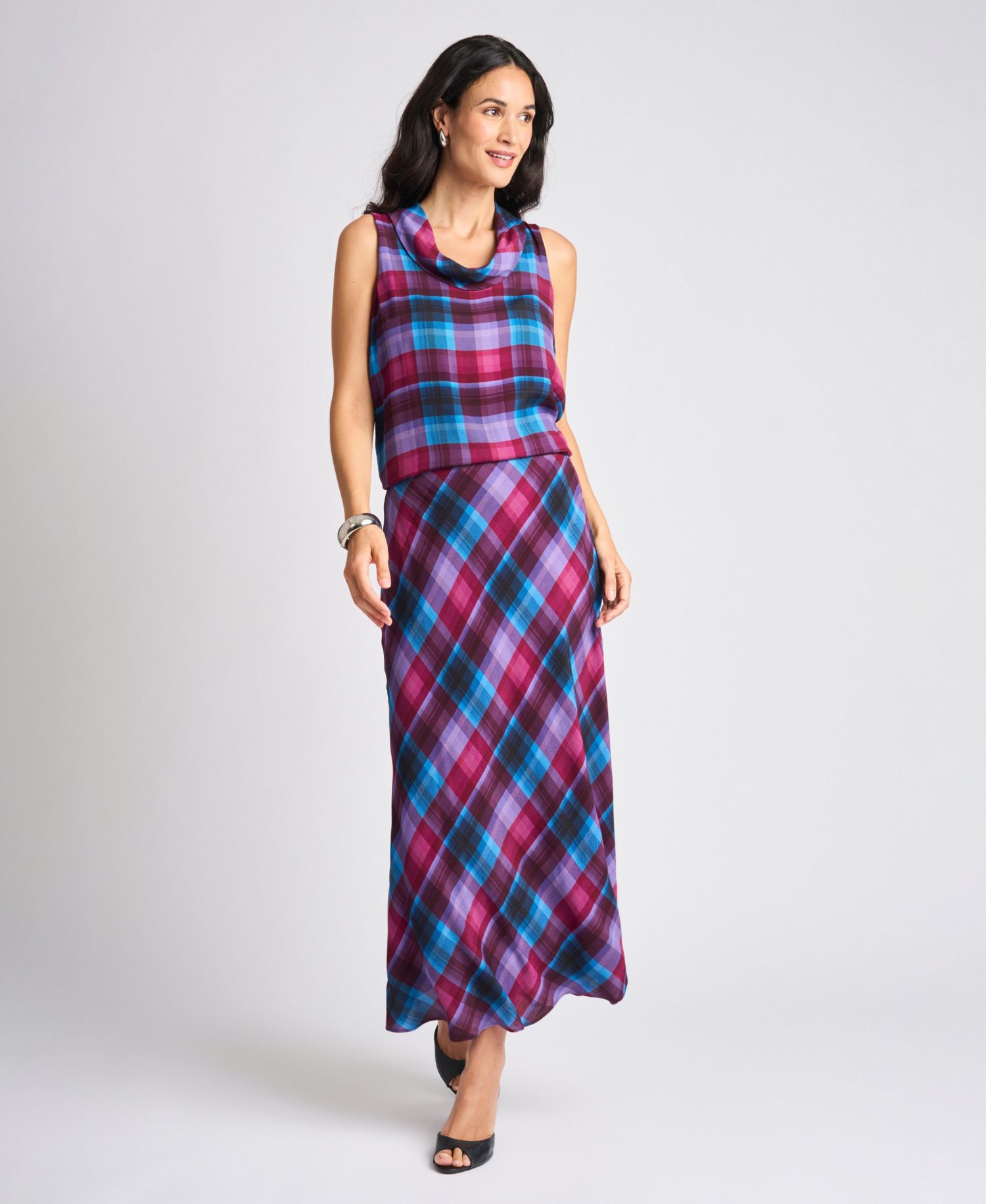 Women's Bias Plaid A-Line Maxi Skirt
