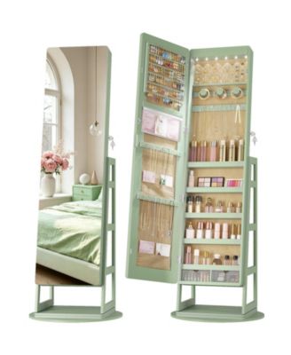 360&deg; Swivel Jewelry Cabinet with Full-Length Mirror, Lockable Jewelry Armoire