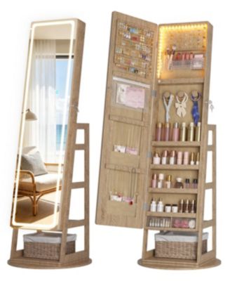 Freestanding Jewelry Armoire with 360degree(s) Swivel, LED Lighted Full-Length Mirror