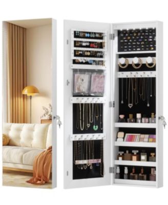 42.5" Wall-Mounted Jewelry Armoire with LED Light and Mirror