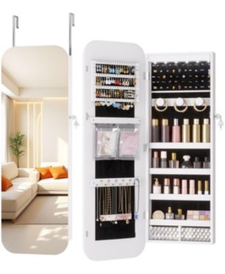 42.5" H Wall-Mounted Jewelry Armoire with LED Lights and Full-Length Mirror