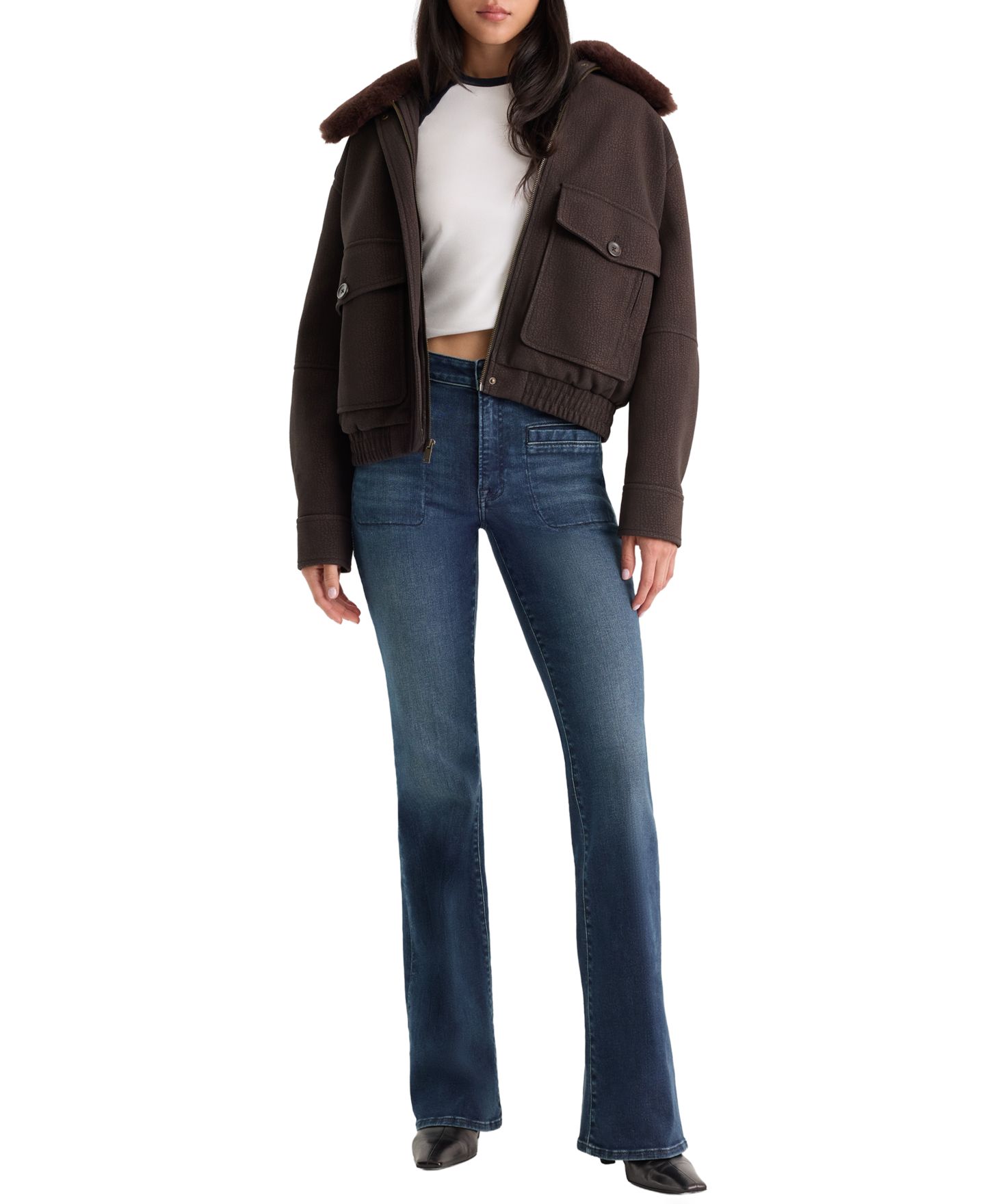 Женские джинсы Good American Petite SoftTech Mid-Rise Flare Front Pocket, цвет: Lyrical — фото 2