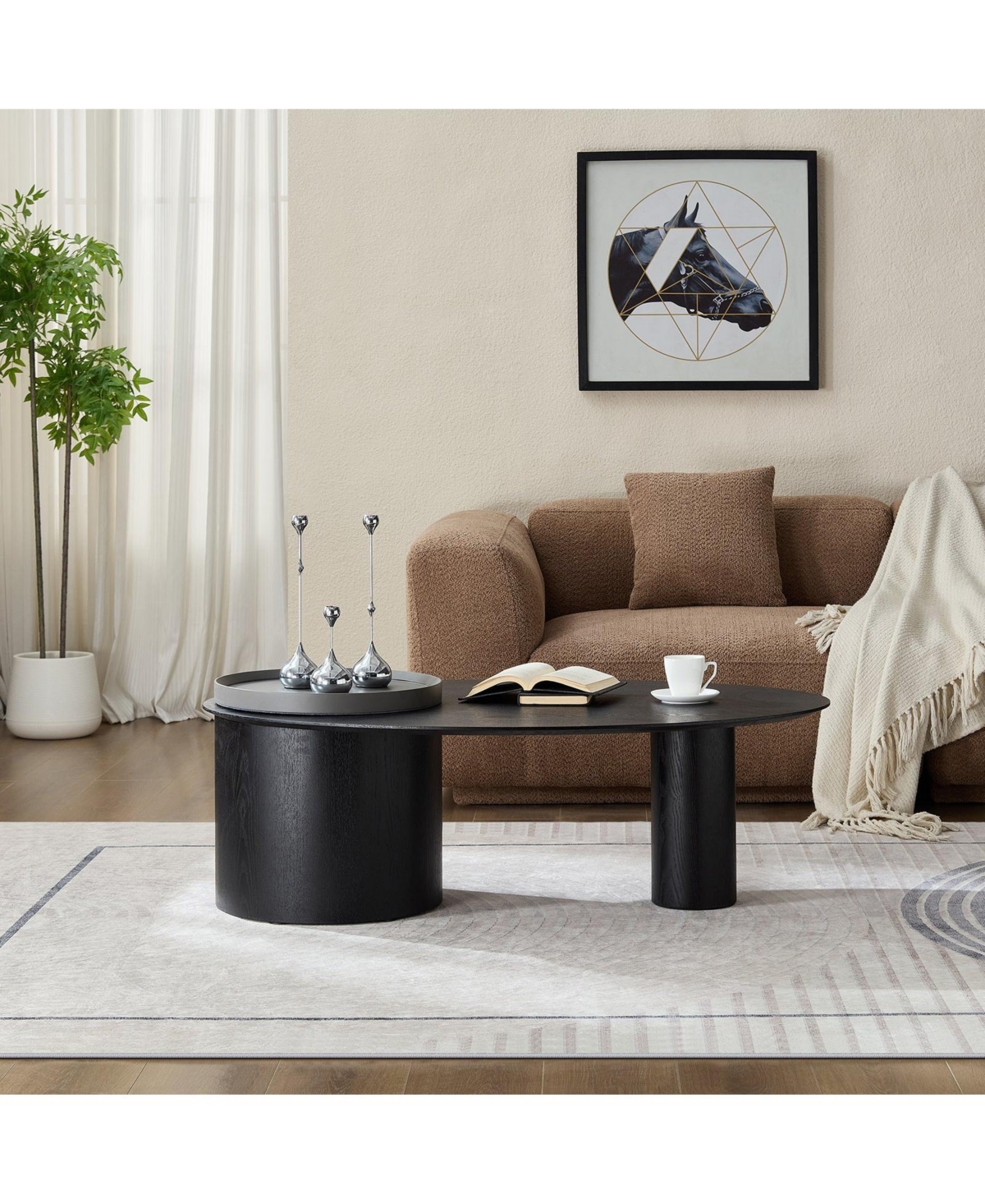 Boyel Living Modern Oval Coffee Table with Veneer, Sophisticated Center for Room