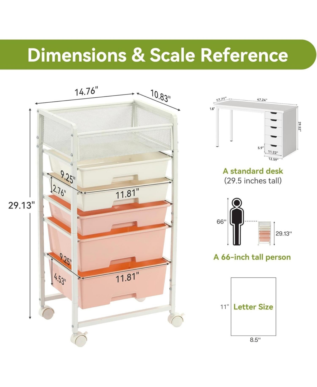 Tribesigns Rolling Craft Cart with 5 Drawers:Art cart organizer and storage on wheels.Utility cart with handles for crafts toys,school supplies