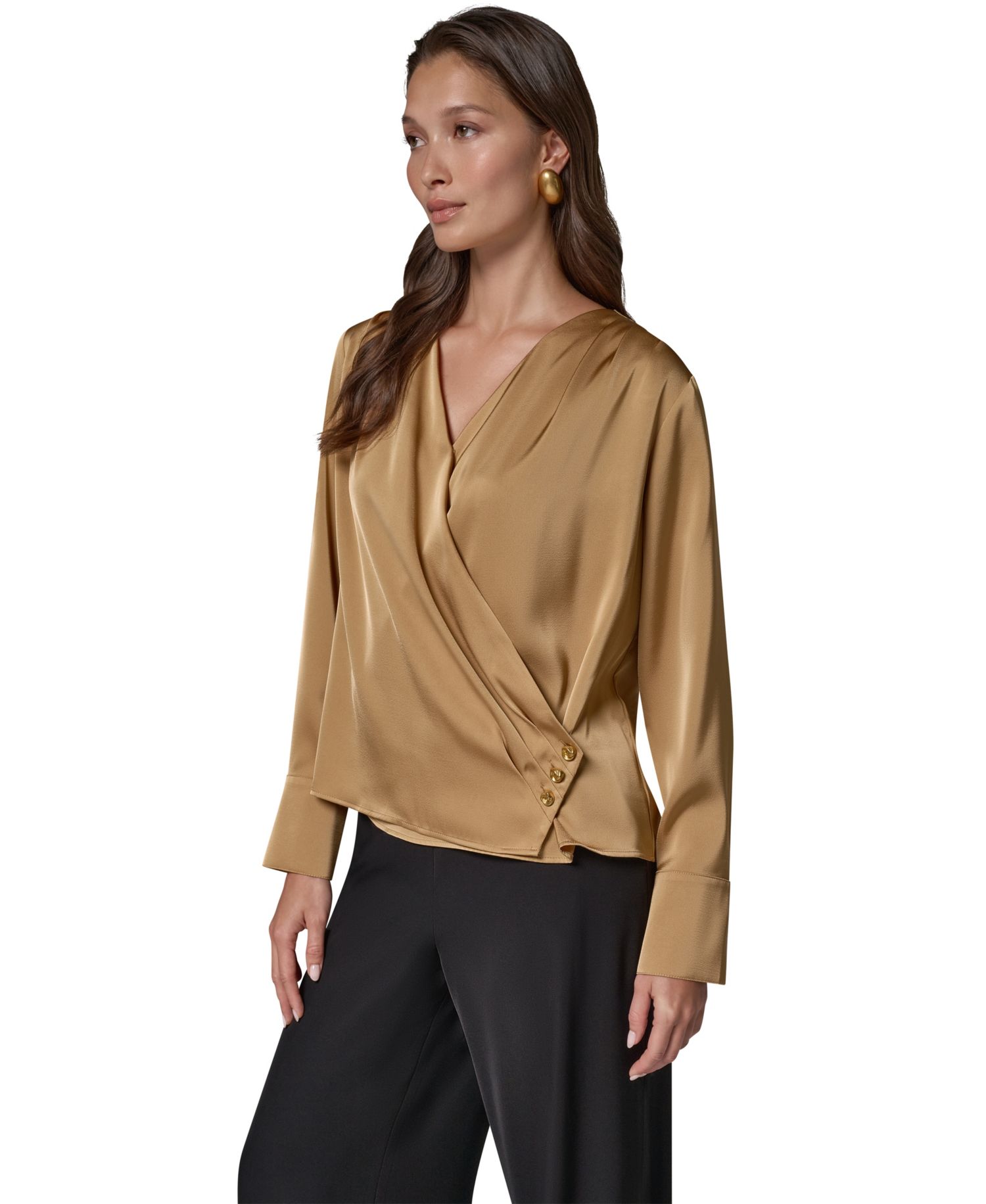 Women's Satin Faux-Wrap Blouse