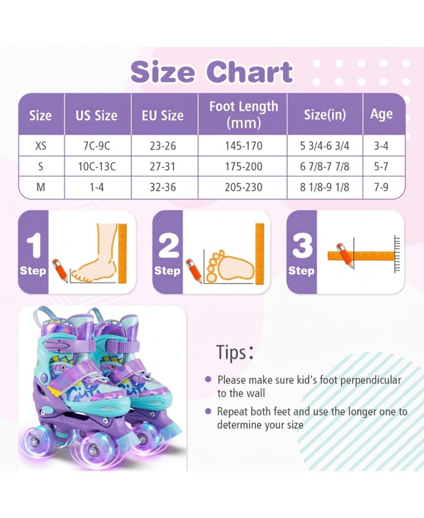Детская игрушка SUGIFT Adjustable Kids Roller Skates Graffiti Pattern with Motion Glow Wheels, Ages 5-7, цвет: Фиолетовый — фото 3