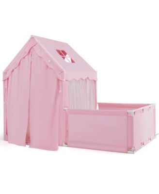 2-in-1 Play Tent and Playpen with Star String Lights and Washable Mat, Ages 3+