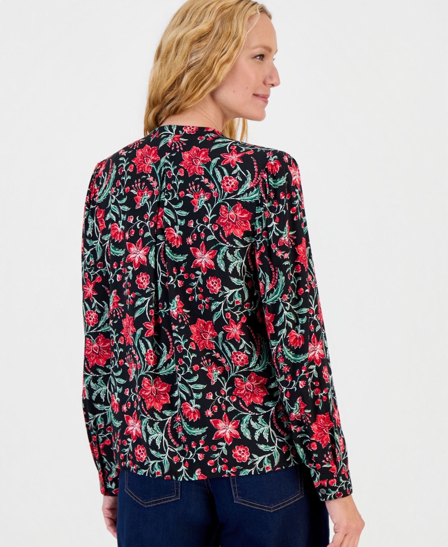 Женская блузка Style & Co Petite Floral-Print Long-Sleeve Button-Front, цвет: Holiday — фото 3