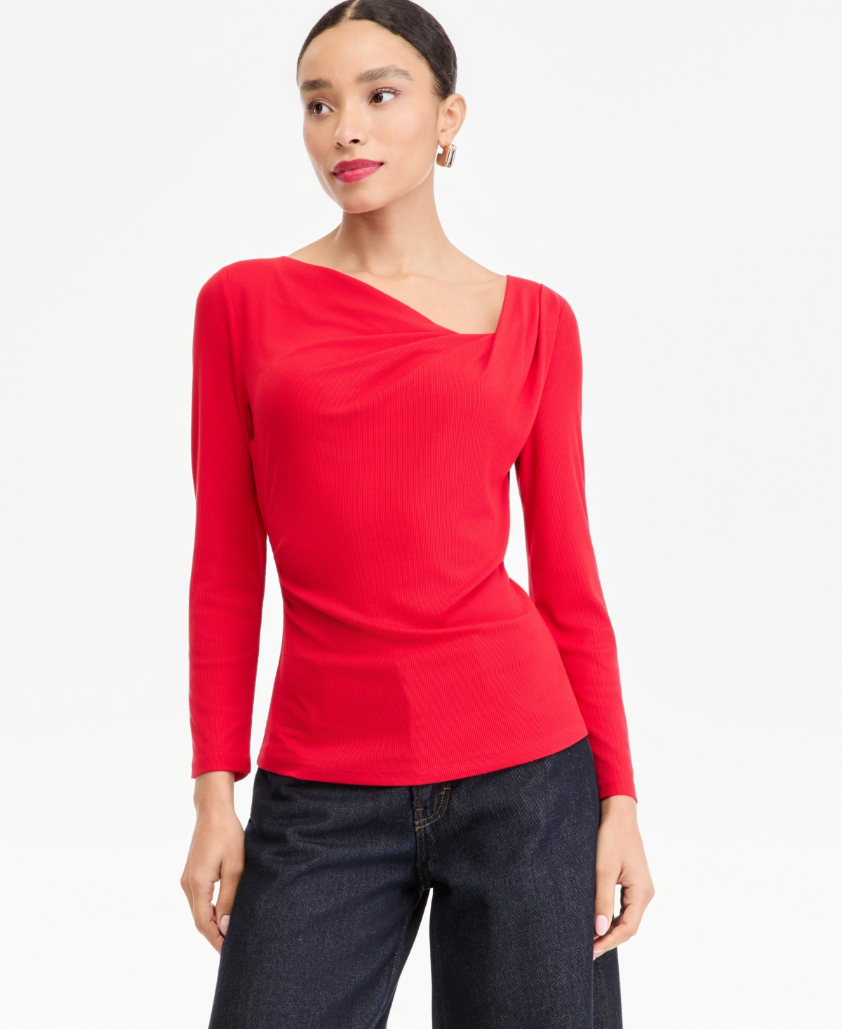 I.n.c. International Concepts Women's Draped Cowl-Neck Top, Macy's Exclusive - Real Red